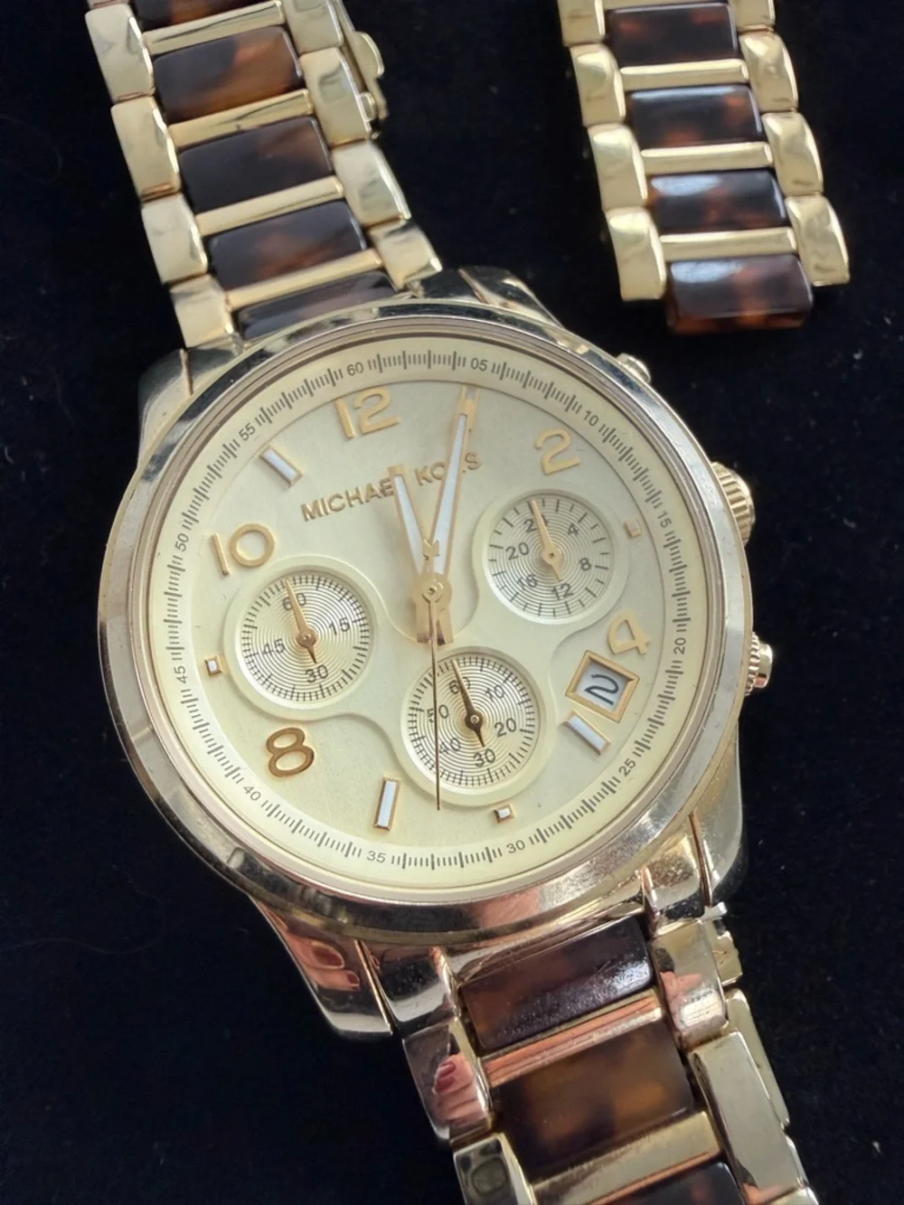 Michael Kors Gold and Tortoiseshell Link Chronograph Watch